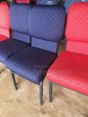 Red and Blue Dotted Pattern Medium Size Church Chair With Grey Frame