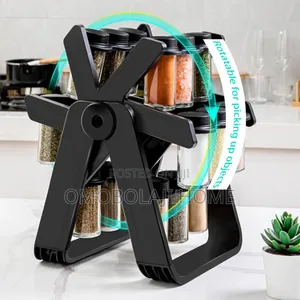 18 Glass Jar Rotating Spice Rack Kitchen Countertop Spices Organizer