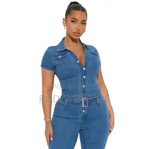 Luxury Denim Belted Jumpsuit