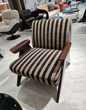Luxury Striped Armchair With Wooden Arms Modern Accent Chair