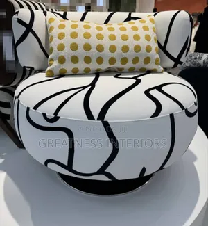 Modern Round Swivel Chair -Black White Pattern