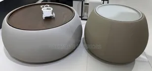 Modern Round Coffee Table Ottoman Set -Beige Brown