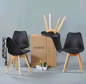 Modern Black Dining Chair With Wooden Legs
