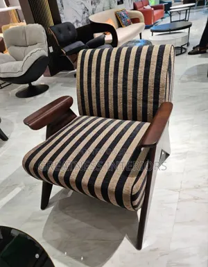 Modern Striped Armchair- Black Beige Wooden
