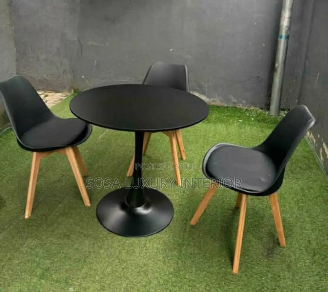 Modern Black Round Dining Set With Table and 3 Chairs