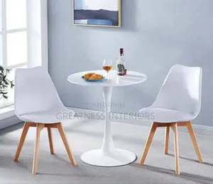 2 White Modern Dining Chairs Round White Pedestal Table -Elegant Set