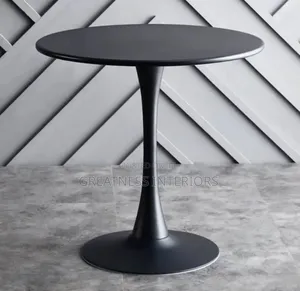 Modern Black Round Restaurant Table - Elegant Tulip Style