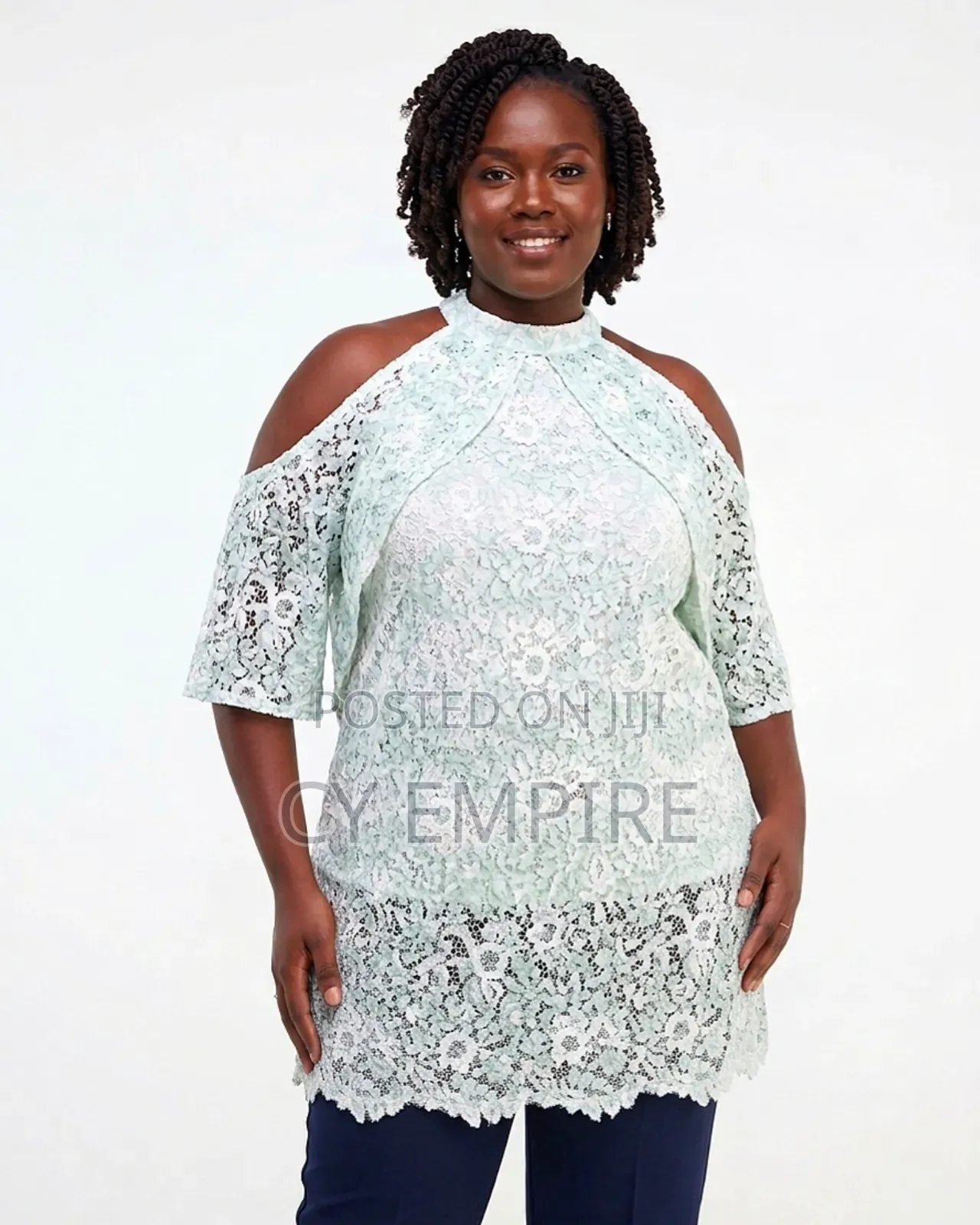 Mint Lace Cold Shoulder Top