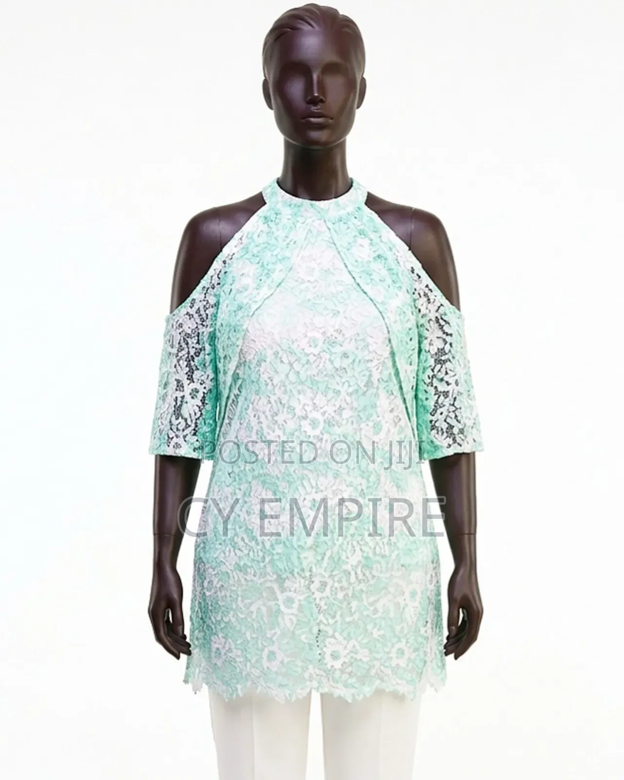 Mint Lace Cold Shoulder Top