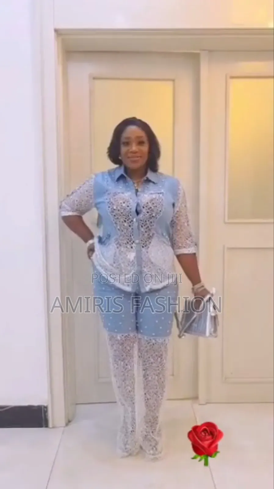 Unique Denim Two-Piece With Lace Design