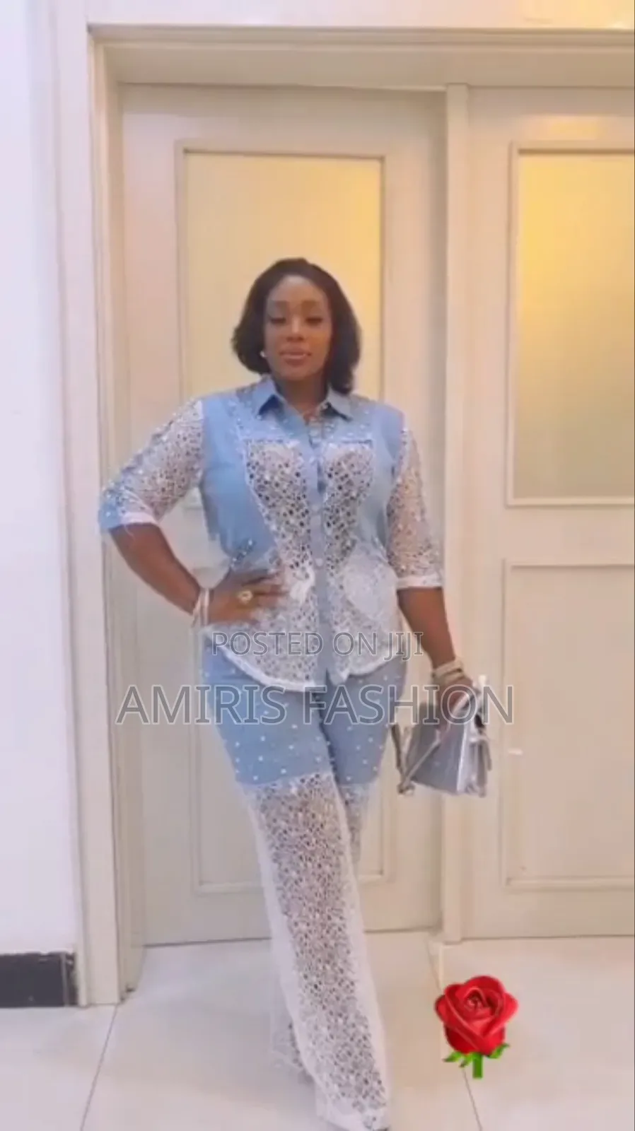 Unique Denim Two-Piece With Lace Design