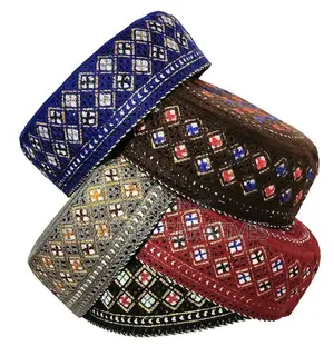 Embroidered Men's Cap, Traditional Round Kufi Hat (22 Inch)