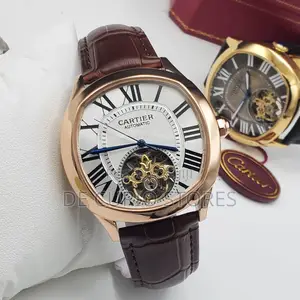 Cartier Male Watch Leather Strap Automatic System