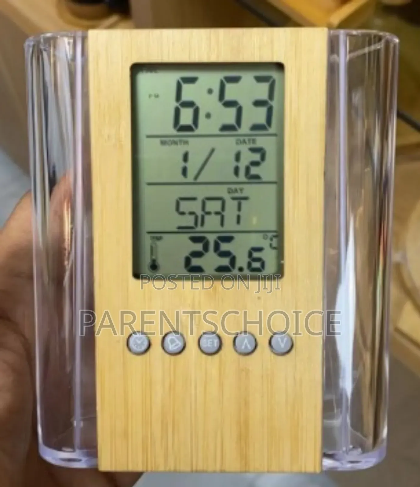 Desktop Digital Alarm Clock-Wooden Pen Stand With Clock