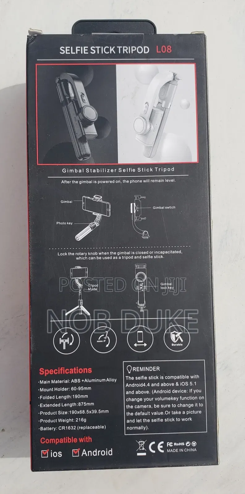 L08 Gimbal Stabilize Bluetooth Self-Timer Pole Tripod