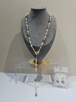 Handmade Long Pearl Necklace With Leaf-Shaped Brooch With Free Earring