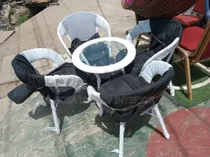 Brand New 4-Piece White Wicker Patio Set With Glass Table