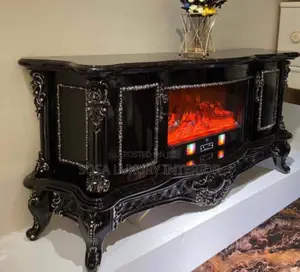 Brand New Luxury Black Ornate Tv Console With Electric Fireplace