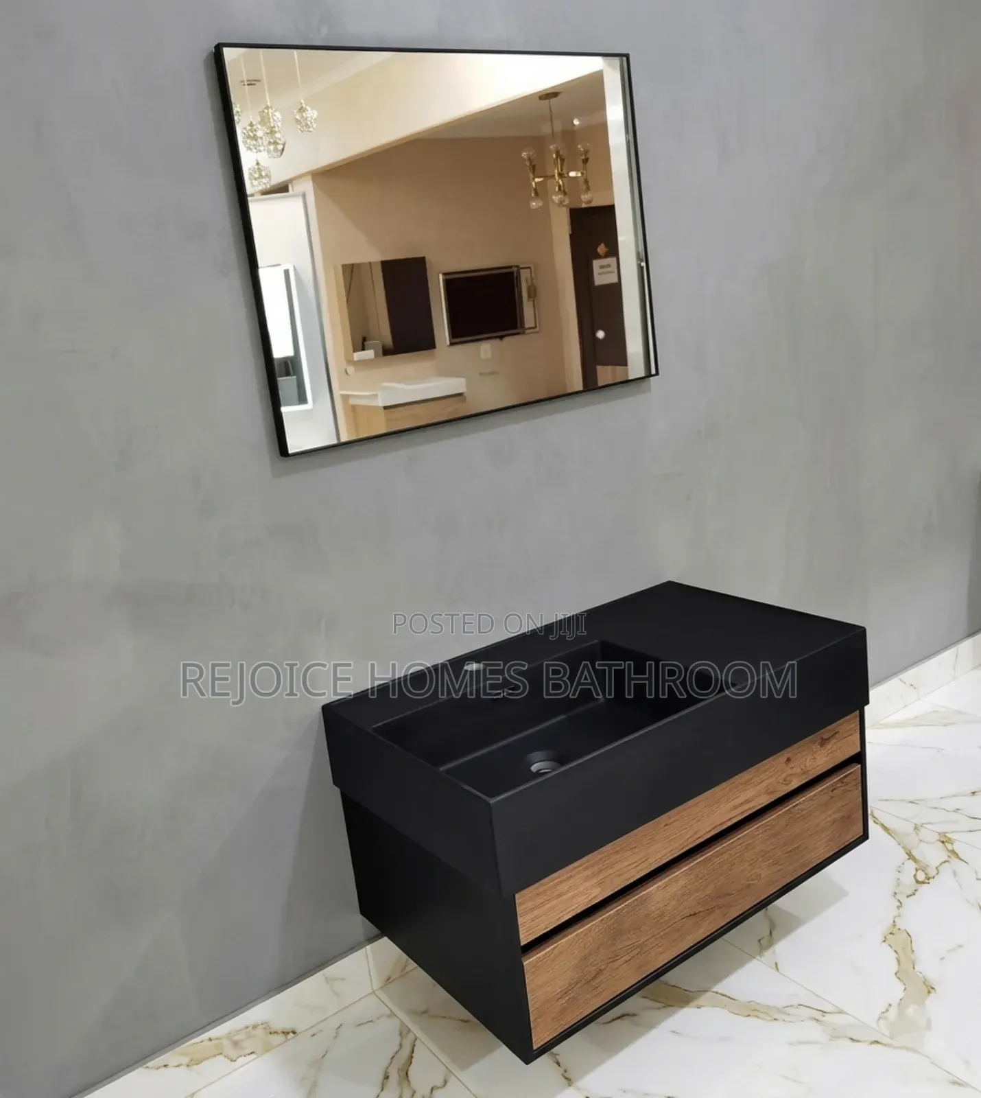Luxury Floating Black and Oak Bathroom Vanity Cabinet With Mirror ...