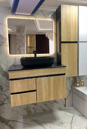 Luxury Oak Brown Floating Bathroom Vanity Cabinet With Led Mirror