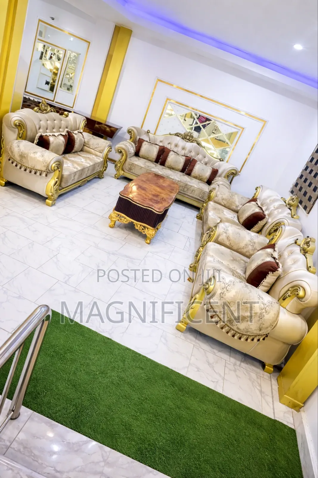 Premium Royal Living Room Sofa Set – Luxury Classic Gold Design for ...
