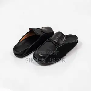 Men's Black Leather and Suede Slippers/Mules
