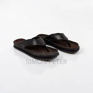 Men's Classic Black Leather Slippers