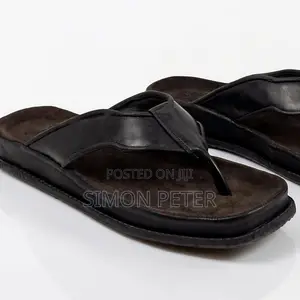 Men's Classic Black Leather Slippers