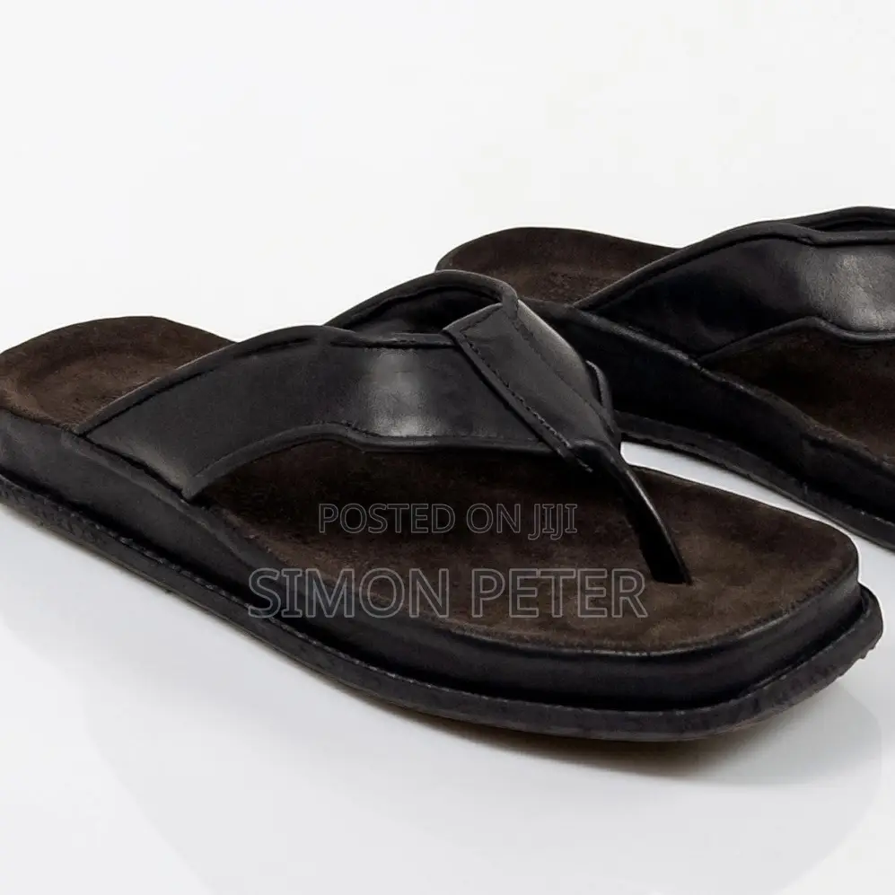 Men's Classic Black Leather Slippers