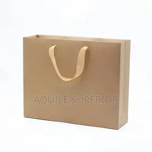 Brown A4 Medium Kraft Paper Bag Ribbon Handle Landscape