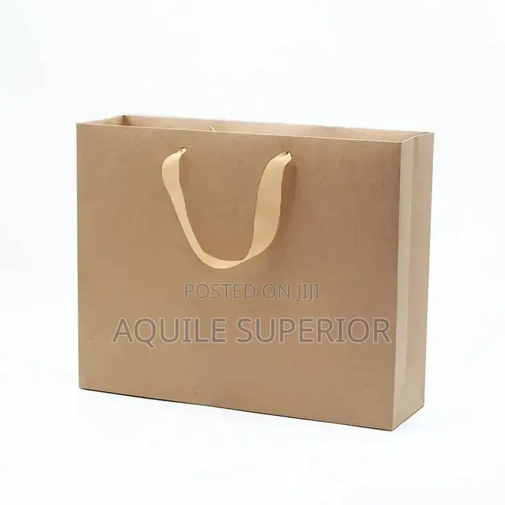 Brown A4 Medium Kraft Paper Bag Ribbon Handle Landscape