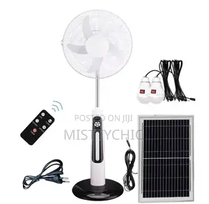 18 Inches Rechargeable Solar Fan With Panel and Two Bulbs