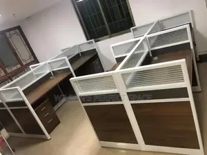 Walnut Office Workstation Table for 4 Seaters
