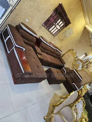 Premium Imported Luxury Brown 6-Seater Sofa Set With Gold Accents