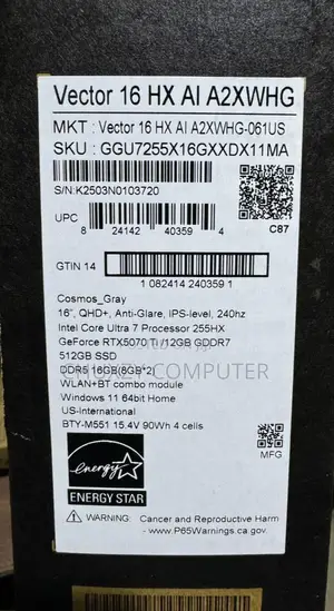 New Laptop MSI Vector 16 HX AI A2XWIG 16GB Intel Core Ultra 7 SSD 512GB