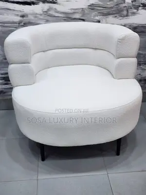 Brand New White Bouclé Curved Armchair