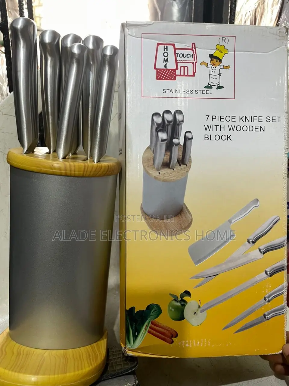 7pcs Knife Set With Wooden Block. (Stainless Steel)