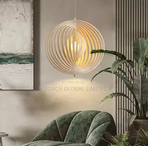 Rotating Circular Moon Wooden Led Pendant Light.