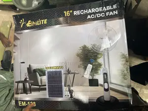 16” Solar Rechargeable Standing Fan + Panel + 2 Bulbs | Super Strong