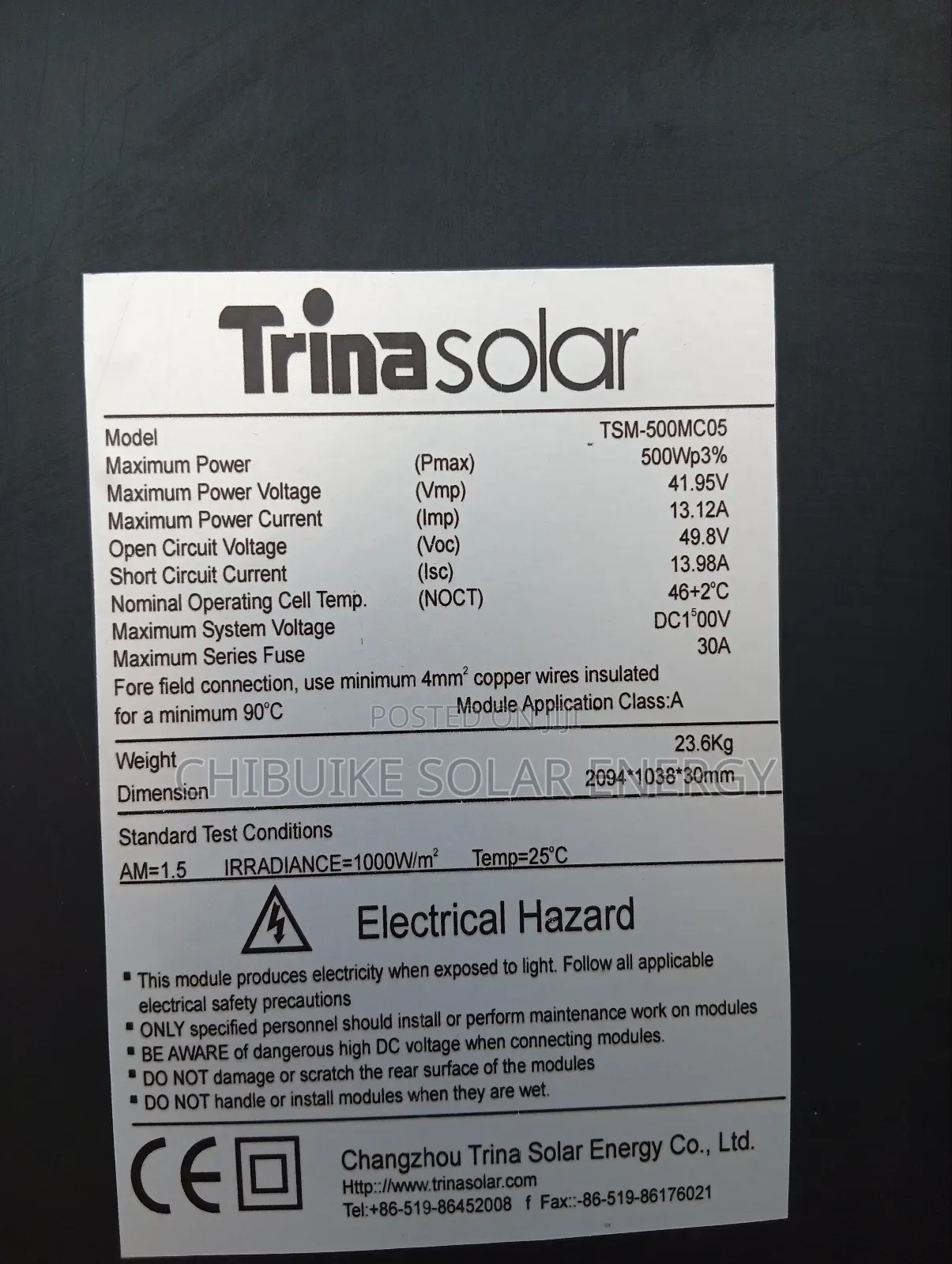 Trina Solar Panel 500w All Black