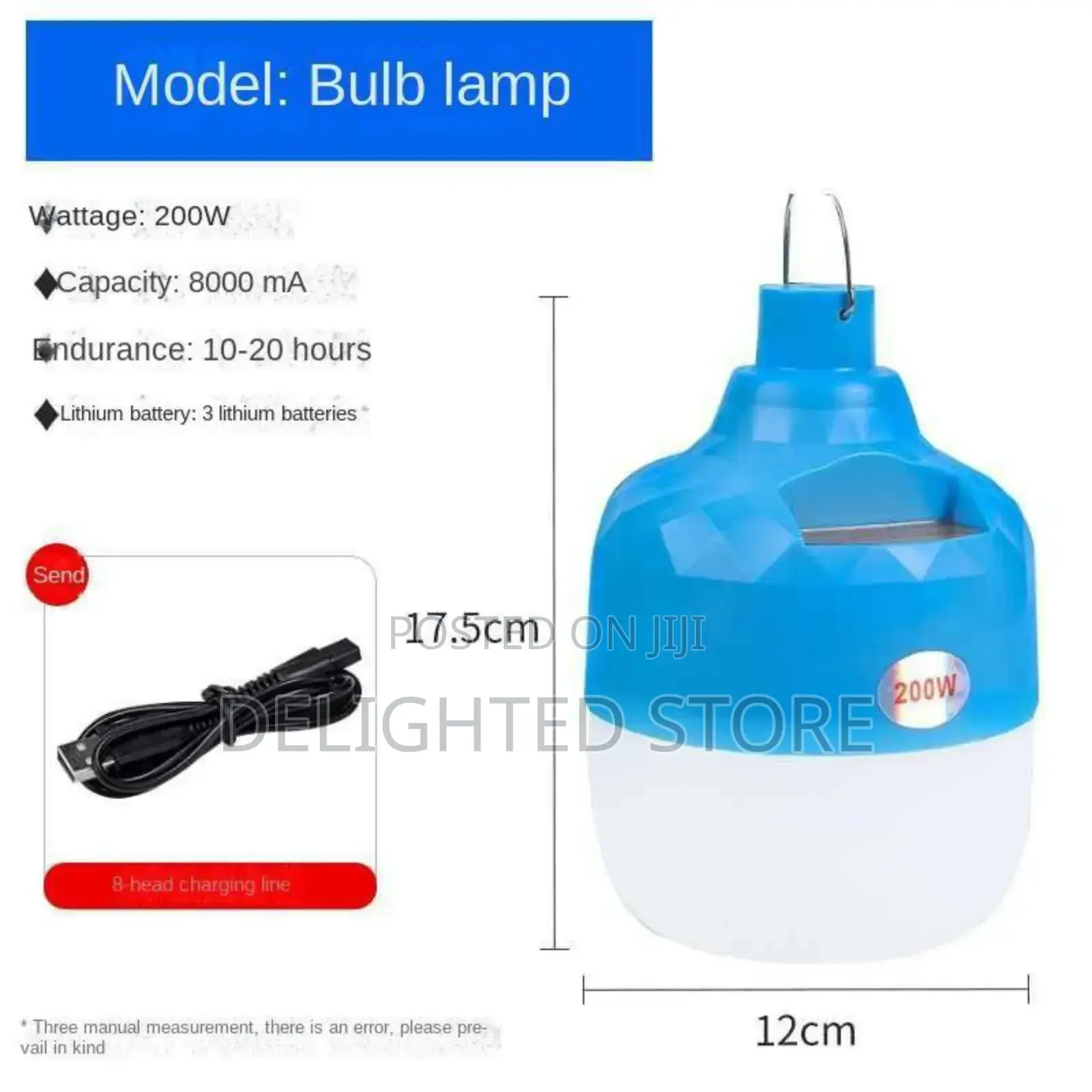 Rechargeable Lamp Bulb 3 Mode Portable Camping Light 200w