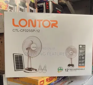 Original Lontor 12" Rechargeable Fan With Solar Panel and 2 Bulbs