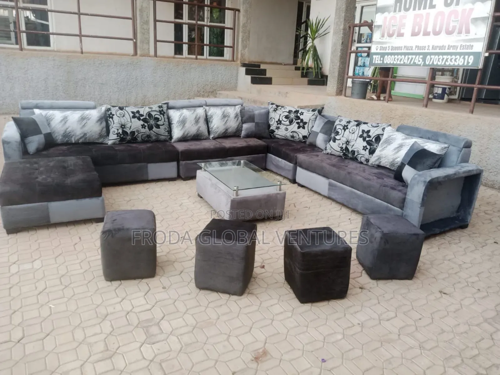 9 Seaters Sectional U-Shape Sofa Chairs With Table and Stools. Ag