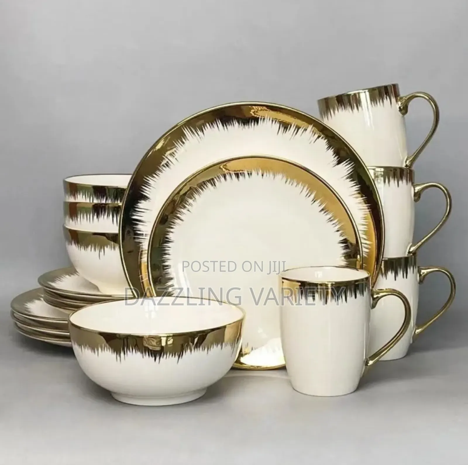 16pcs Luxury Fine Ceramic Dinner Set - White and Gold Rim