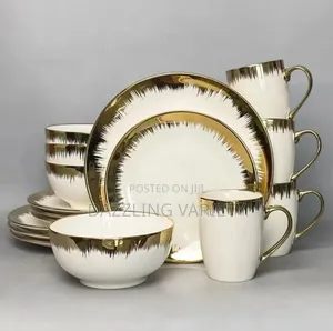 16pcs Luxury Fine Ceramic Dinner Set - White and Gold Rim