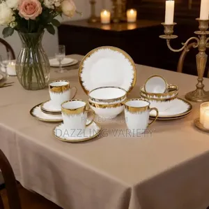 16pcs Luxury Fine Ceramic Dinner Set - White and Gold Rim