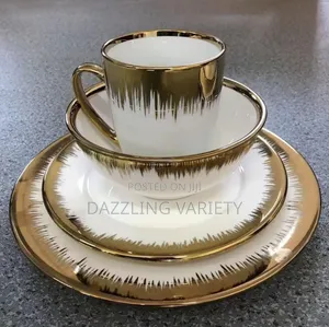 16pcs Luxury Ceramic Dinner Set - White and Gold Rim Pattern