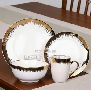 16pcs Luxury Ceramic Dinner Set - White and Gold Rim Pattern