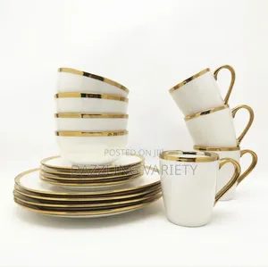 16pcs Dinner Set - White Colour With Gold Rim