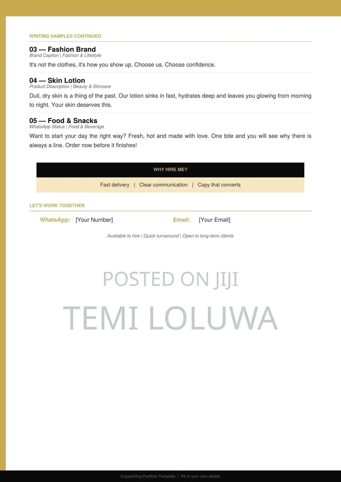 Professional Copywriting Portfolio Template -